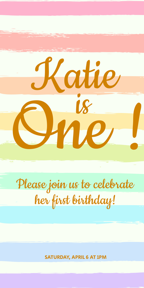 Pastel Rainbow Striped Birthday Party Invitation Template
